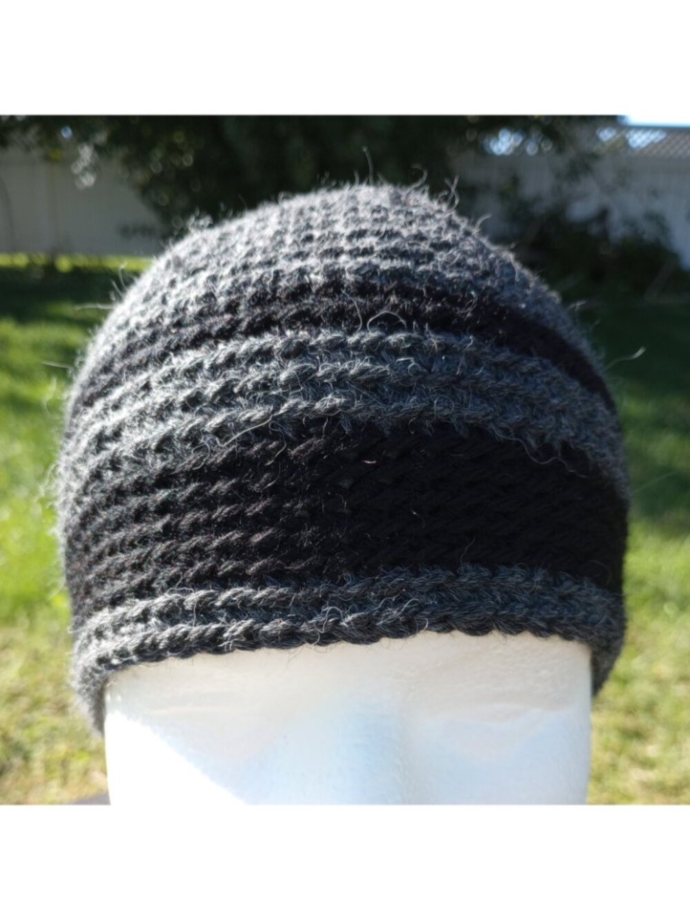 Men's Beanie Alpaca Hat Handmade Wool Cap Crochet Slouch Hiking Skiing Gray - Picture 3 of 12